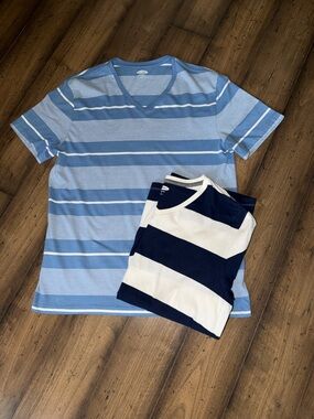 Old Navy Blue, Navy, White Striped V‑Neck and Crew Tee Set